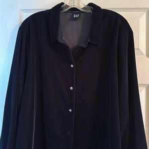 Navy Velvet Button Down